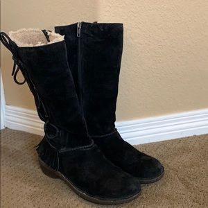 Ugg Zip up Boot with Lace Ties and Fringe-Black